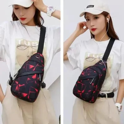 Red Black Geometric Crossbody Bag for Students & Professionals