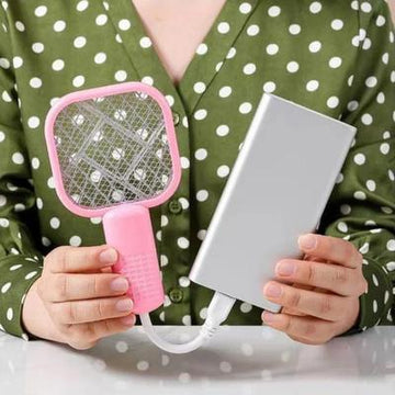 USB Rechargeable Mosquito Racket Pink LED Safe Home Use