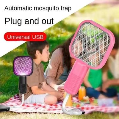 USB Rechargeable Mosquito Racket Pink LED Safe Home Use