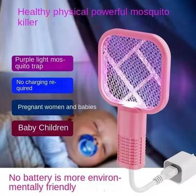 USB Rechargeable Mosquito Racket Pink LED Safe Home Use