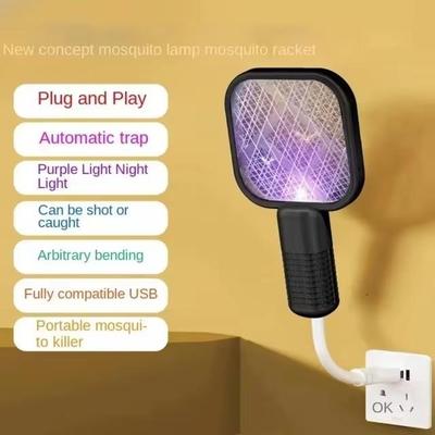 USB Rechargeable Mosquito Racket Pink LED Safe Home Use