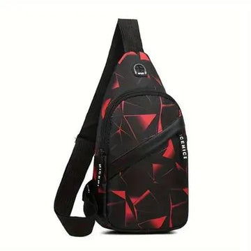 Red Black Geometric Crossbody Bag for Students & Professionals