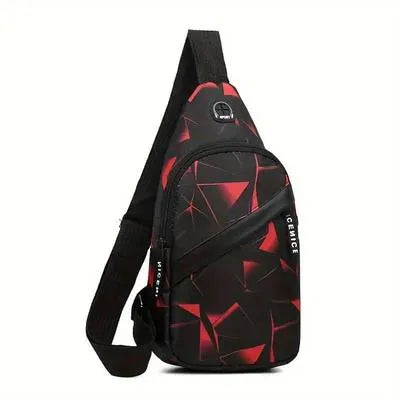 Red Black Geometric Crossbody Bag for Students & Professionals